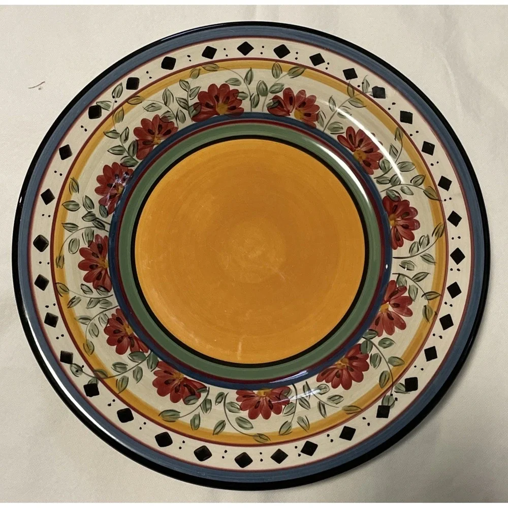 Vintage Pier 1 Alexandria Dinner Plate Hand Painted Earthenware Floral Artsy 11